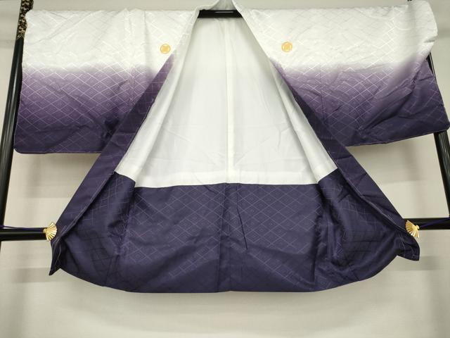 平和屋着物●男性　白紋付・羽織セット　菱文　キングサイズ　洗える着物　AABH2603ck