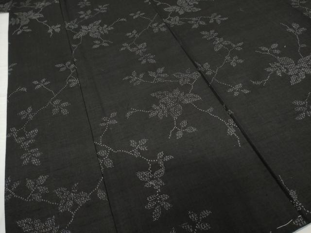 平和屋着物●上質な紬　亀甲絣　枝花文　黒地　正絹　逸品　未使用　AABH2606ck