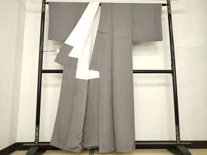 平和屋着物●江戸小紋　万筋　黒紅色×白茶色　正絹　逸品　AABH2609ck