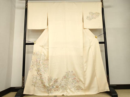 平和屋着物●訪問着　総刺繍　絽刺し　区限刺繍　更紗花文　正絹　逸品　AABH2611ck
