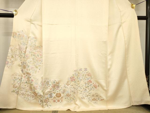 平和屋着物●訪問着　総刺繍　絽刺し　区限刺繍　更紗花文　正絹　逸品　AABH2611ck