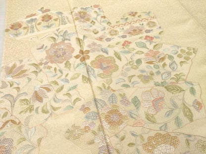 平和屋着物●訪問着　総刺繍　絽刺し　区限刺繍　更紗花文　正絹　逸品　AABH2611ck