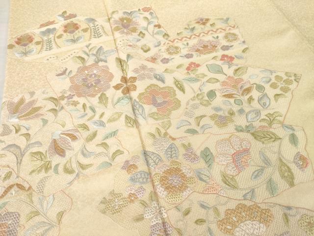 平和屋着物●訪問着　総刺繍　絽刺し　区限刺繍　更紗花文　正絹　逸品　AABH2611ck
