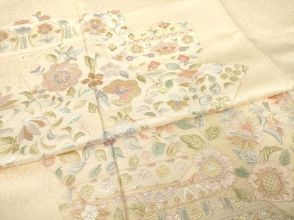 平和屋着物●訪問着　総刺繍　絽刺し　区限刺繍　更紗花文　正絹　逸品　AABH2611ck