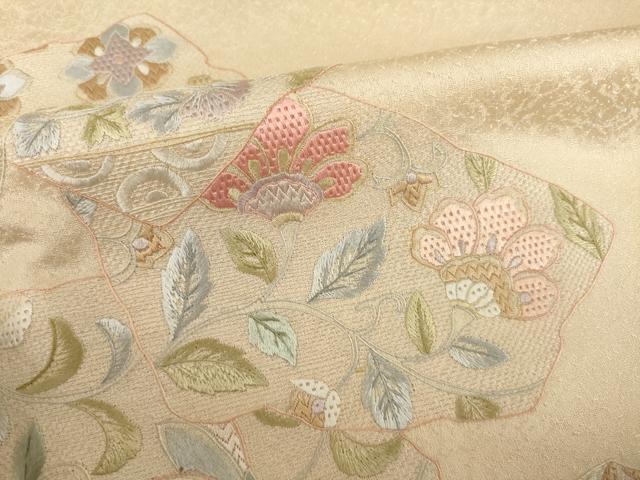 平和屋着物●訪問着　総刺繍　絽刺し　区限刺繍　更紗花文　正絹　逸品　AABH2611ck