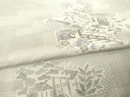 平和屋着物●本場大島紬　白大島　カタス　総絣　風景文　正絹　逸品　AABH2620ck