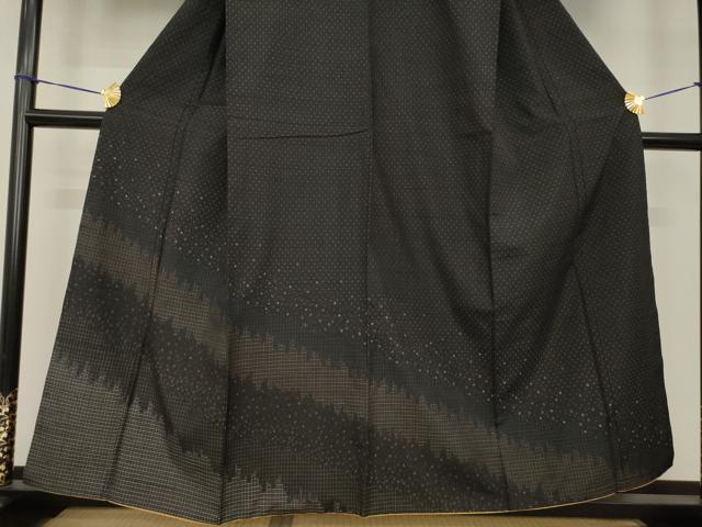 平和屋着物●紬　訪問着　流水文　黒地　正絹　逸品　AABH2621ck