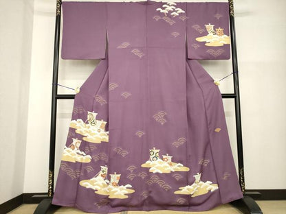 平和屋着物●訪問着　友禅　駒刺繍　帆掛け船　金彩　正絹　逸品　AABH2622ck