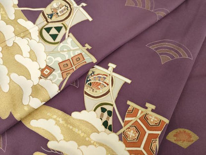 平和屋着物●訪問着　友禅　駒刺繍　帆掛け船　金彩　正絹　逸品　AABH2622ck
