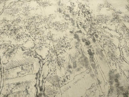 平和屋着物●訪問着　結城紬　手描き　風景文　正絹　逸品　AABH2623ck