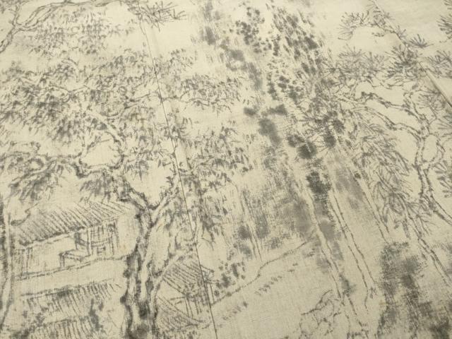平和屋着物●訪問着　結城紬　手描き　風景文　正絹　逸品　AABH2623ck