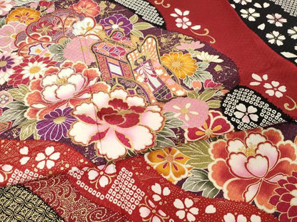 平和屋着物●豪華振袖・長襦袢(無双仕立て)セット　刺繍　御所車花文　金彩　正絹　逸品　AABH2625ck