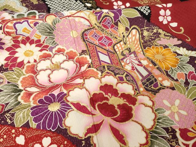 平和屋着物●豪華振袖・長襦袢(無双仕立て)セット　刺繍　御所車花文　金彩　正絹　逸品　AABH2625ck