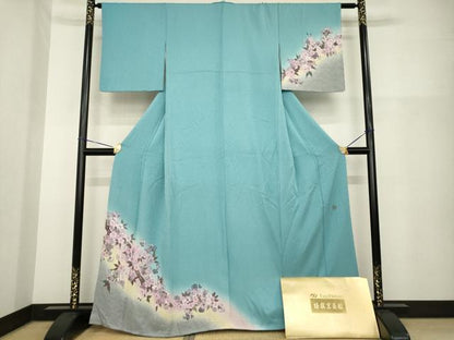 平和屋着物●絞り染色作家　藤井浩　訪問着　枝桜　暈し染め　反端付き　正絹　逸品　未使用　AABH2627ck