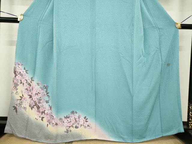 平和屋着物●絞り染色作家　藤井浩　訪問着　枝桜　暈し染め　反端付き　正絹　逸品　未使用　AABH2627ck