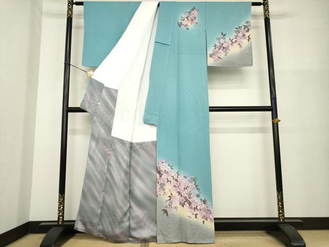 平和屋着物●絞り染色作家　藤井浩　訪問着　枝桜　暈し染め　反端付き　正絹　逸品　未使用　AABH2627ck