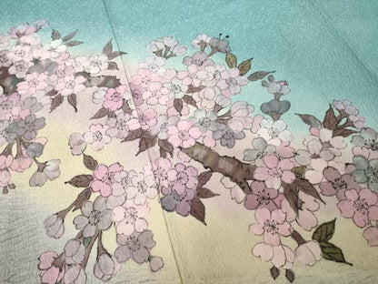 平和屋着物●絞り染色作家　藤井浩　訪問着　枝桜　暈し染め　反端付き　正絹　逸品　未使用　AABH2627ck
