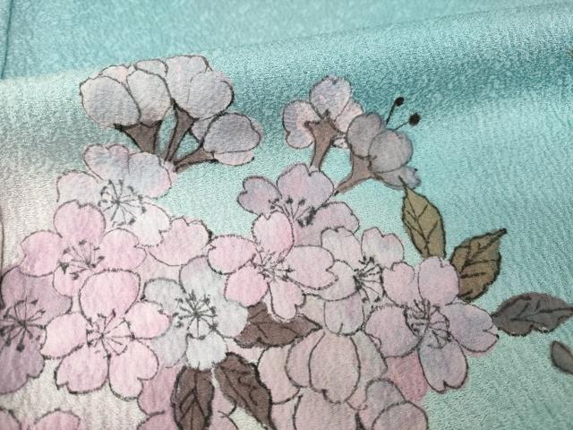平和屋着物●絞り染色作家　藤井浩　訪問着　枝桜　暈し染め　反端付き　正絹　逸品　未使用　AABH2627ck