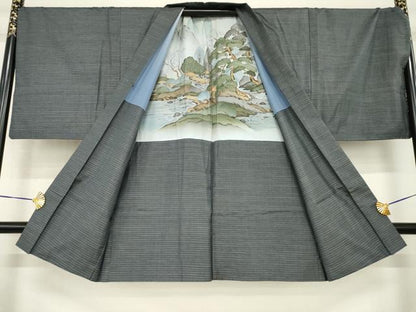 平和屋着物●男性　本場大島紬　アンサンブル　格子　証紙付き　正絹　逸品　AABH2629ck