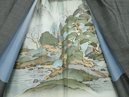 平和屋着物●男性　本場大島紬　アンサンブル　格子　証紙付き　正絹　逸品　AABH2629ck