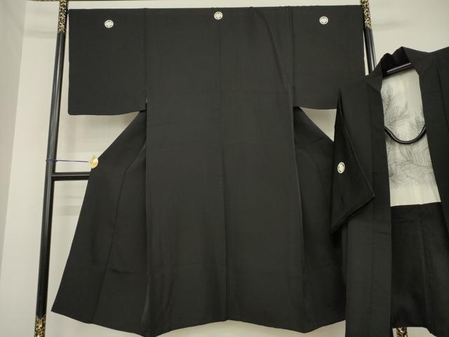 平和屋着物●男性　黒紋付・羽織セット　正絹　逸品　AABH2630ck