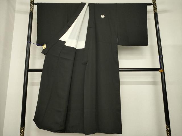 平和屋着物●男性　黒紋付・羽織セット　正絹　逸品　AABH2630ck