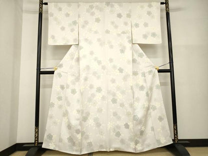 平和屋着物●上質な小紋　舞桜文　反端付き　正絹　逸品　AABH2631ck