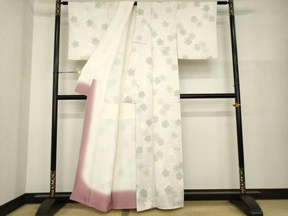 平和屋着物●上質な小紋　舞桜文　反端付き　正絹　逸品　AABH2631ck