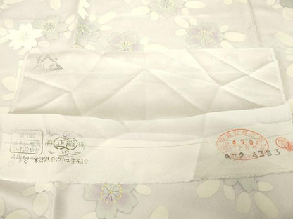 平和屋着物●上質な小紋　舞桜文　反端付き　正絹　逸品　AABH2631ck