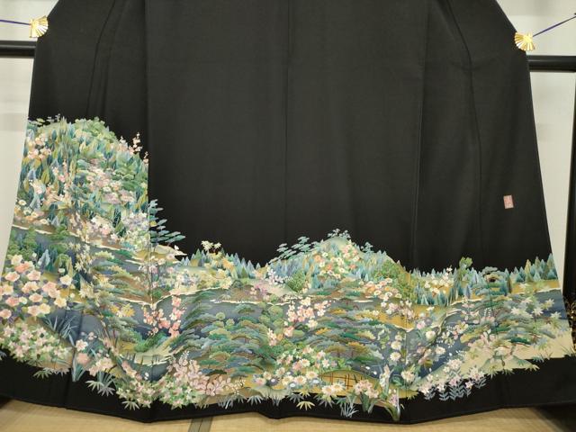平和屋着物●豪華黒留袖　長襦袢(無双仕立て)セット　作家物　遠山風景文　正絹　逸品　AABH2632ck