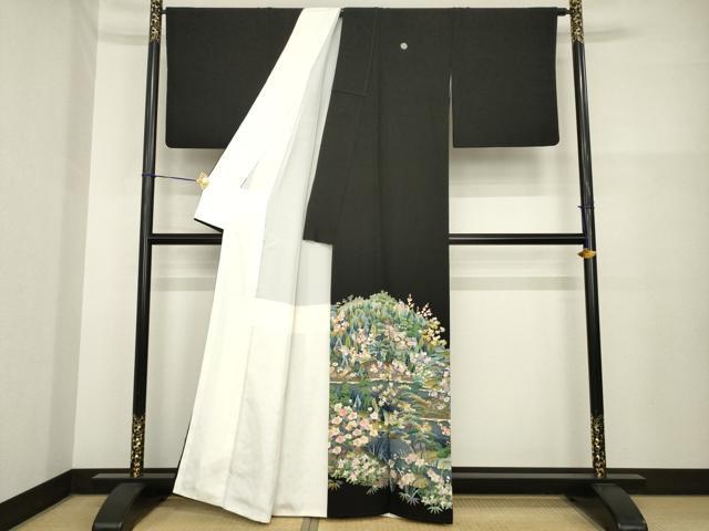 平和屋着物●豪華黒留袖　長襦袢(無双仕立て)セット　作家物　遠山風景文　正絹　逸品　AABH2632ck