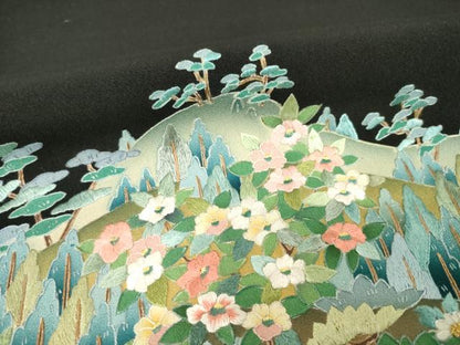 平和屋着物●豪華黒留袖　長襦袢(無双仕立て)セット　作家物　遠山風景文　正絹　逸品　AABH2632ck