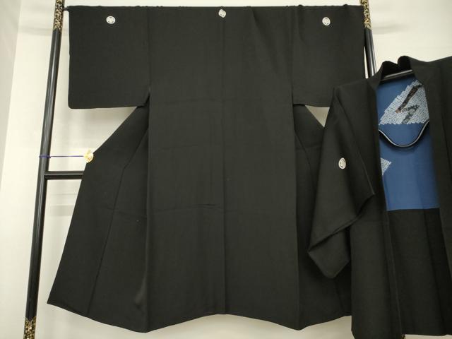 平和屋着物●男性　黒紋付・羽織セット　正絹　逸品　AABH2633ck