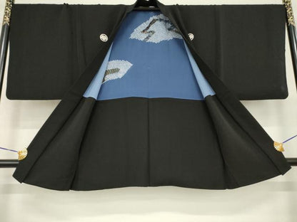 平和屋着物●男性　黒紋付・羽織セット　正絹　逸品　AABH2633ck