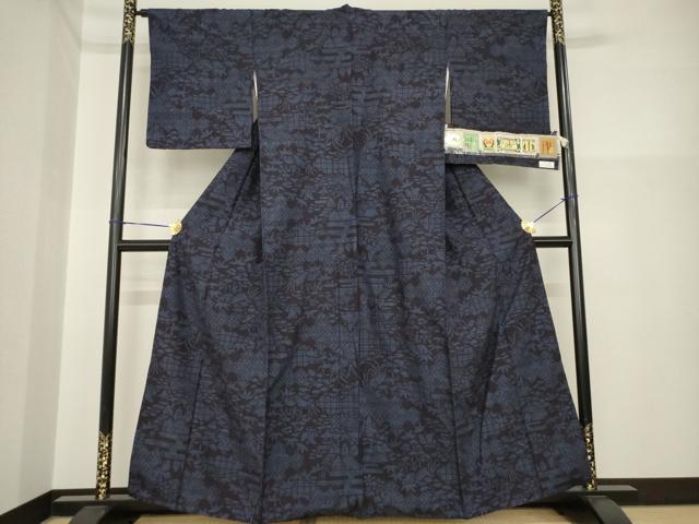 平和屋着物●結城紬　100亀甲　亀甲草花文　正絹　逸品　AABH2638ck
