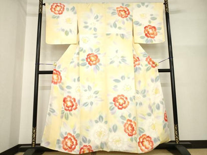 平和屋着物●上質な小紋　舞花文　暈し染　正絹　逸品　未使用　AABH2640ck