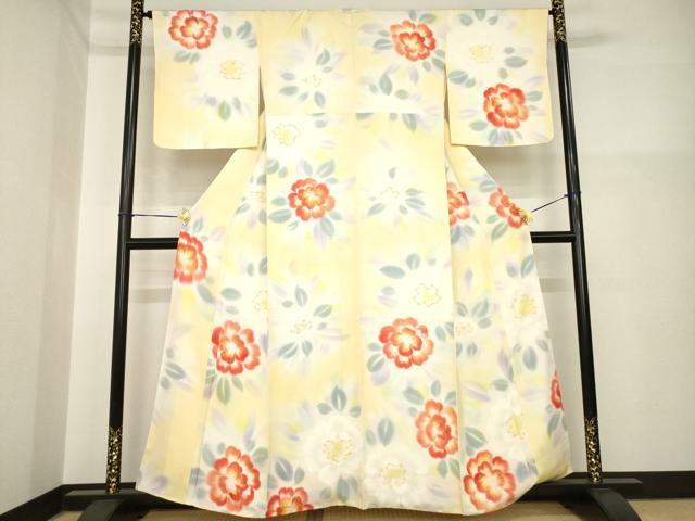 平和屋着物●上質な小紋　舞花文　暈し染　正絹　逸品　未使用　AABH2640ck