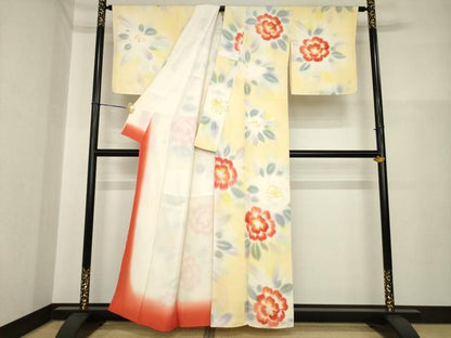 平和屋着物●上質な小紋　舞花文　暈し染　正絹　逸品　未使用　AABH2640ck