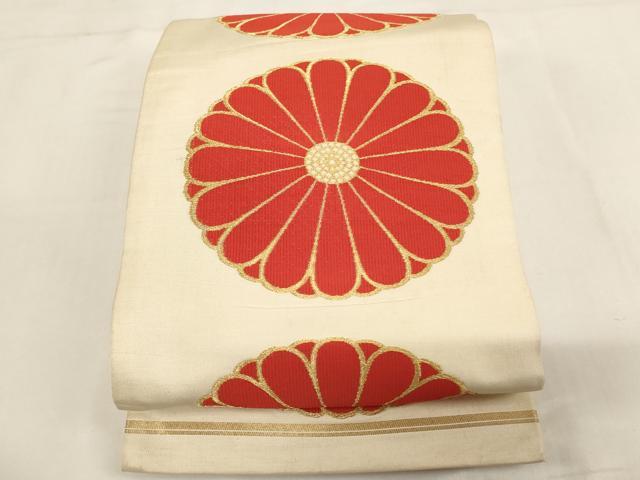 平和屋着物[]アンティーク　大正ロマン　子供　両面丸帯　菊　金糸　正絹　逸品　AABH2642ja