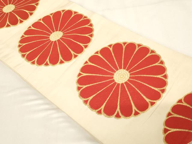 平和屋着物[]アンティーク　大正ロマン　子供　両面丸帯　菊　金糸　正絹　逸品　AABH2642ja