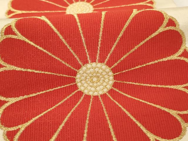 平和屋着物[]アンティーク　大正ロマン　子供　両面丸帯　菊　金糸　正絹　逸品　AABH2642ja