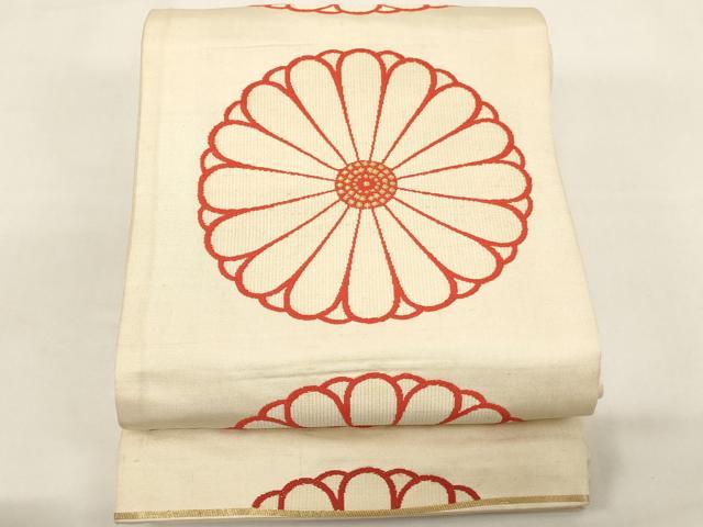平和屋着物[]アンティーク　大正ロマン　子供　両面丸帯　菊　金糸　正絹　逸品　AABH2642ja