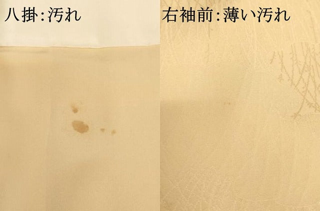平和屋着物■上質な色無地 雲取り草木地紋 蜂蜜色 正絹 逸品 AABH2663ja