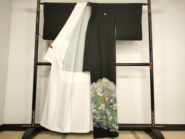 平和屋着物■豪華黒留袖 友禅 風景花文 正絹 逸品 AABH2665ja