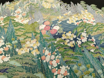 平和屋着物■豪華黒留袖 友禅 風景花文 正絹 逸品 AABH2665ja