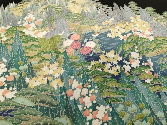 平和屋着物■豪華黒留袖 友禅 風景花文 正絹 逸品 AABH2665ja