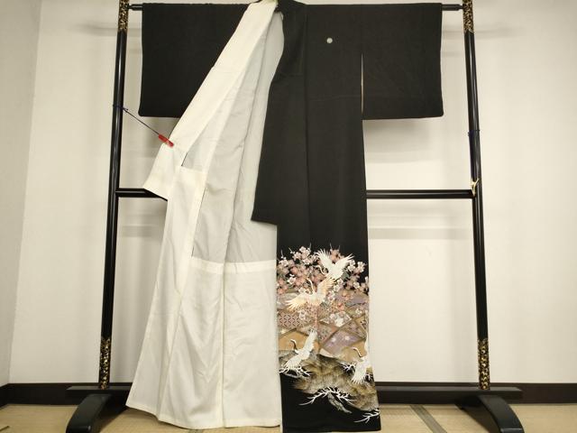 平和屋着物■豪華黒留袖 駒刺繍 飛鶴花文 松 梅 金銀彩 正絹 逸品 AABH2669ja