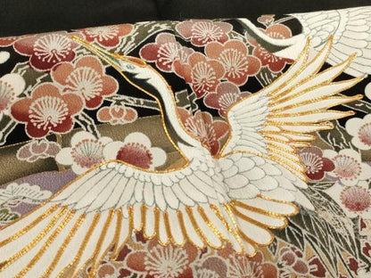 平和屋着物■豪華黒留袖 駒刺繍 飛鶴花文 松 梅 金銀彩 正絹 逸品 AABH2669ja