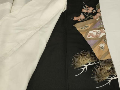 平和屋着物■豪華黒留袖 駒刺繍 飛鶴花文 松 梅 金銀彩 正絹 逸品 AABH2669ja