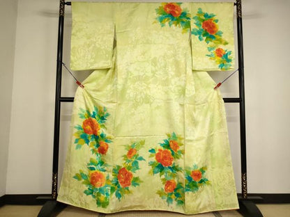 平和屋着物■訪問着 手描き 刺繍 草花文 正絹 逸品 AABH2684ja